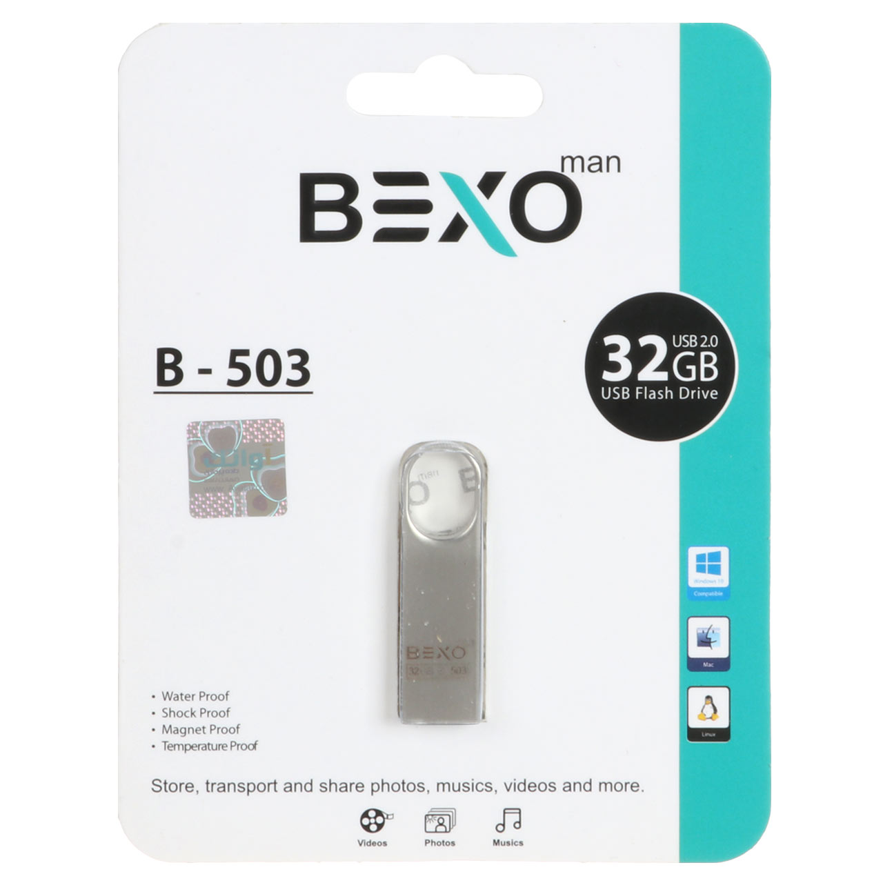 BEXO B-503 USB2.0 Flash Memory - 32GB (گارانتی داده پردازی آواتک) نقره ای