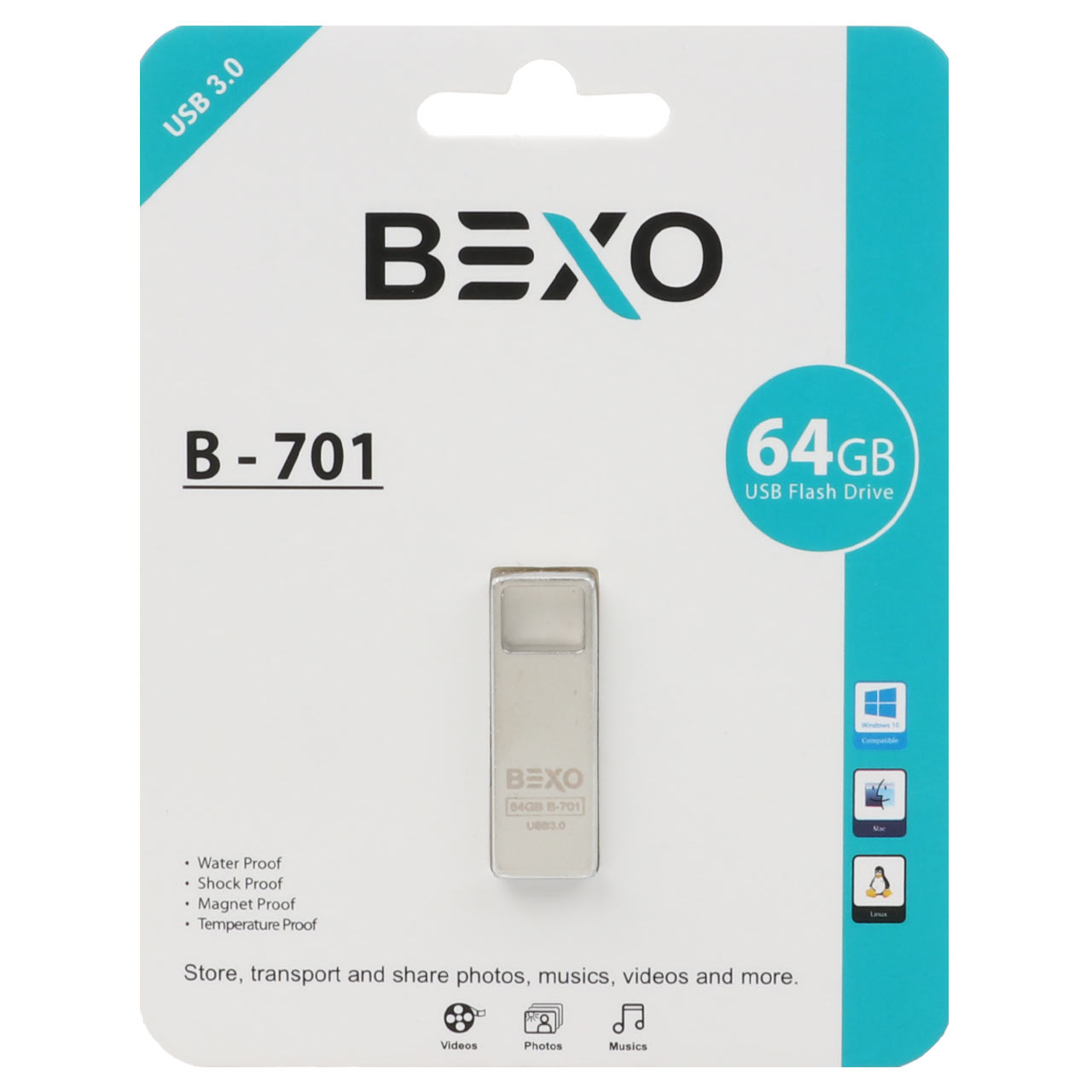 BEXO B-701 USB3.0 Flash Memory-64GB (گارانتی داده پردازی آواتک) نقره ای