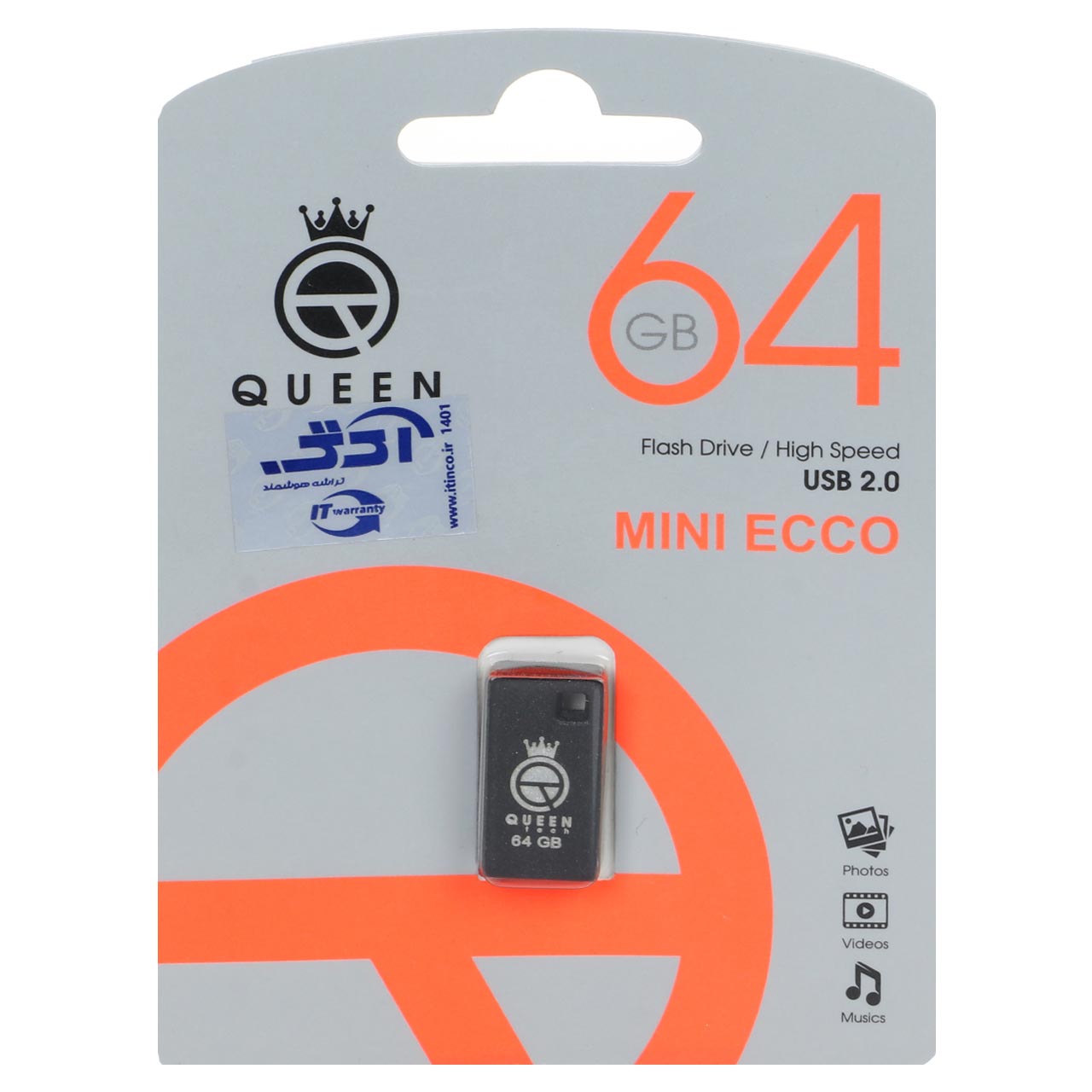 Queen Mini Ecco USB2.0 Flash Memory-64GB مشکی (گارانتی مادام العمر شرکت آی تین)