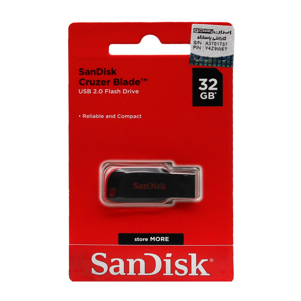 SanDisk Cruzer Blade USB2.0 Flash Memory-32GB (گارانتی 3 ساله ایران رهجو)