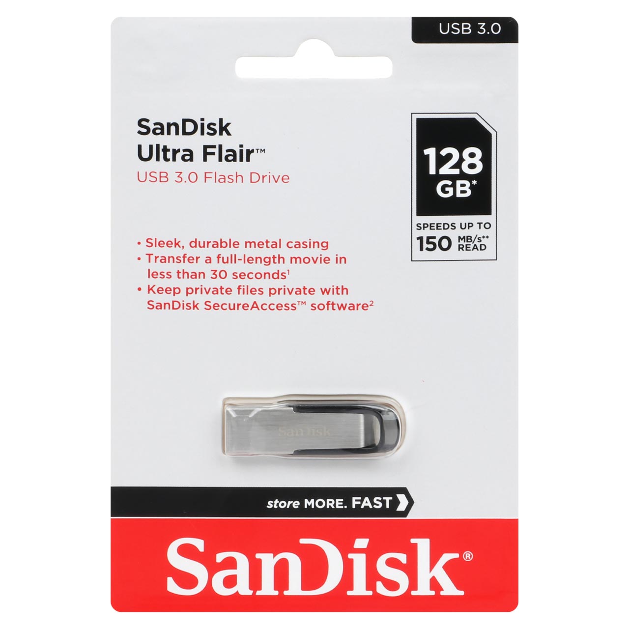 SanDisk Ultra Flair USB3.0 Flash Memory - 128GB (گارانتی سازگار ارقام)