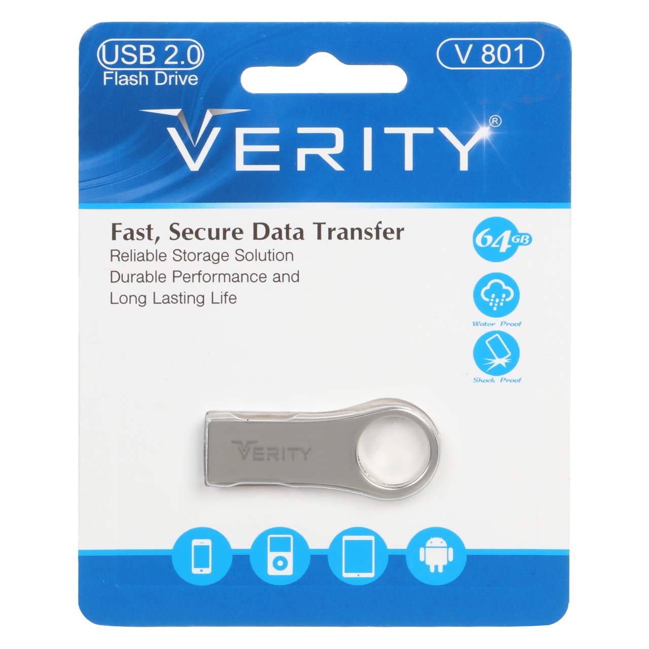 Verity V801 USB2.0 Flash Memory - 64GB (گارانتی آسان سرویس) نقره ای