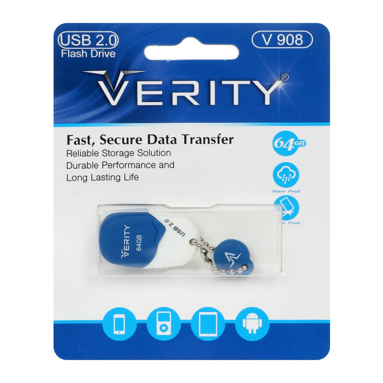 Verity V908 USB2.0 Flash Memory-64GB-(گارانتی آسان سرویس) آبی