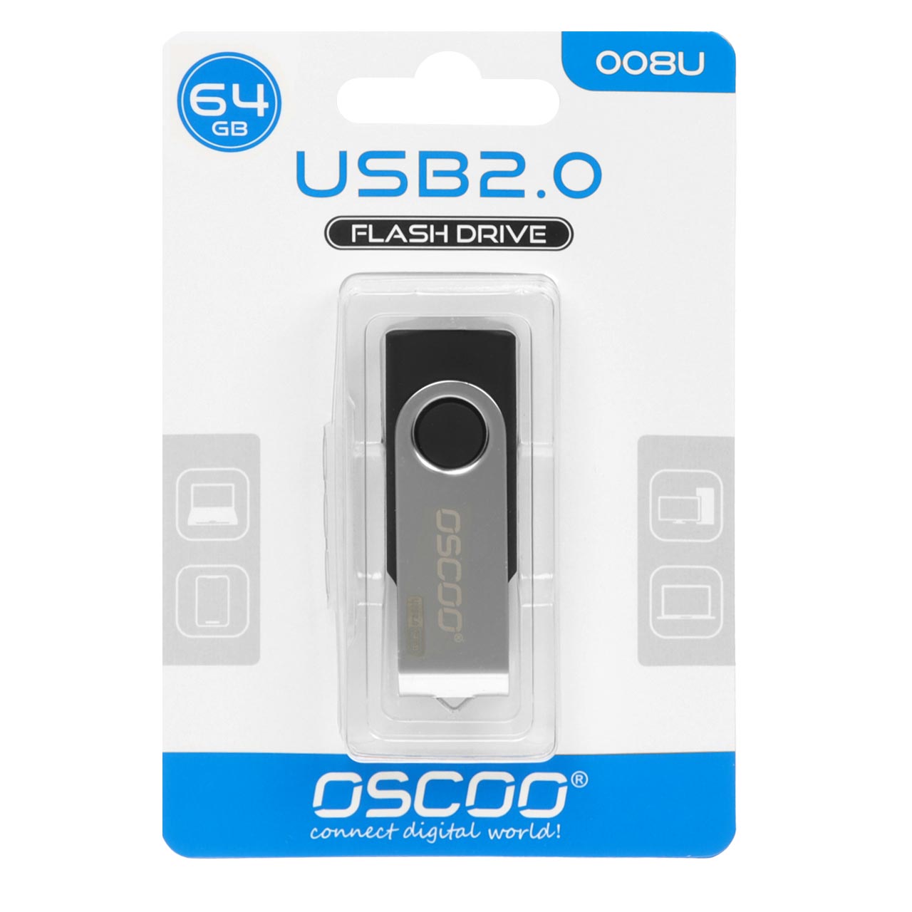 فلش  OSCOO 008U USB2.0 Flash Memory-64GB نقره ای مشکی