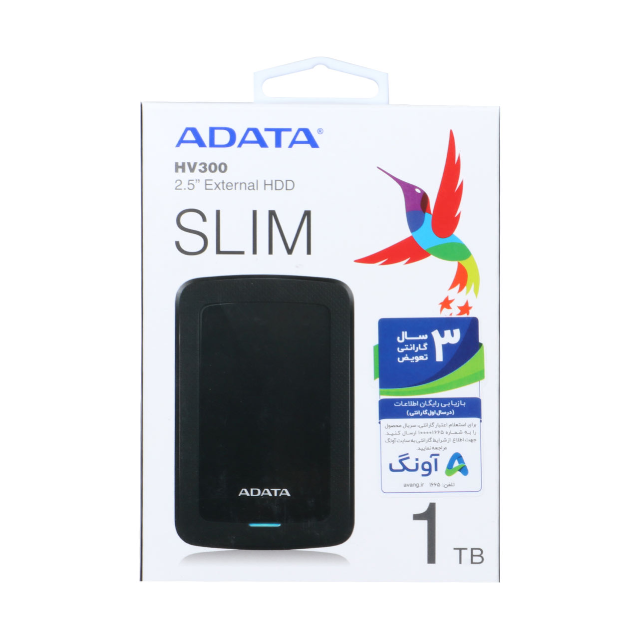 هارد اکسترنال ADATA مدل SLIM HV300 ظرفیت 1TB - مشکی (گارانتی شرکت آونگ)