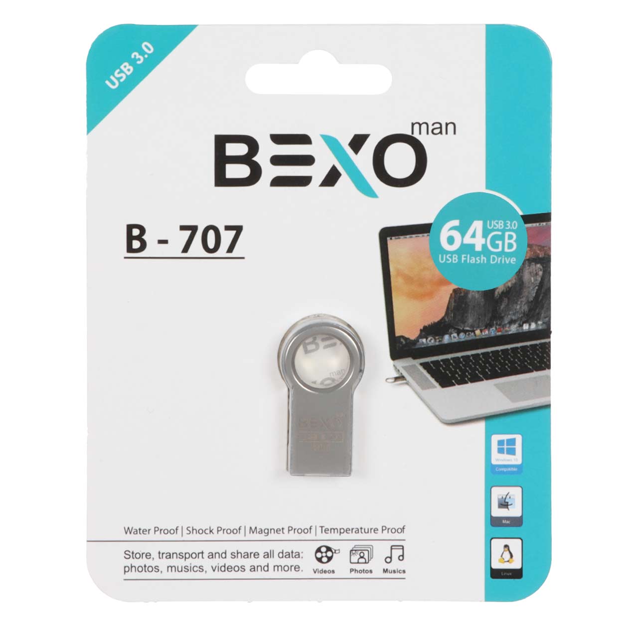 BEXO B-707 USB3.0 Flash Memory - 64GB (گارانتی داده پردازی آواتک) نقره ای
