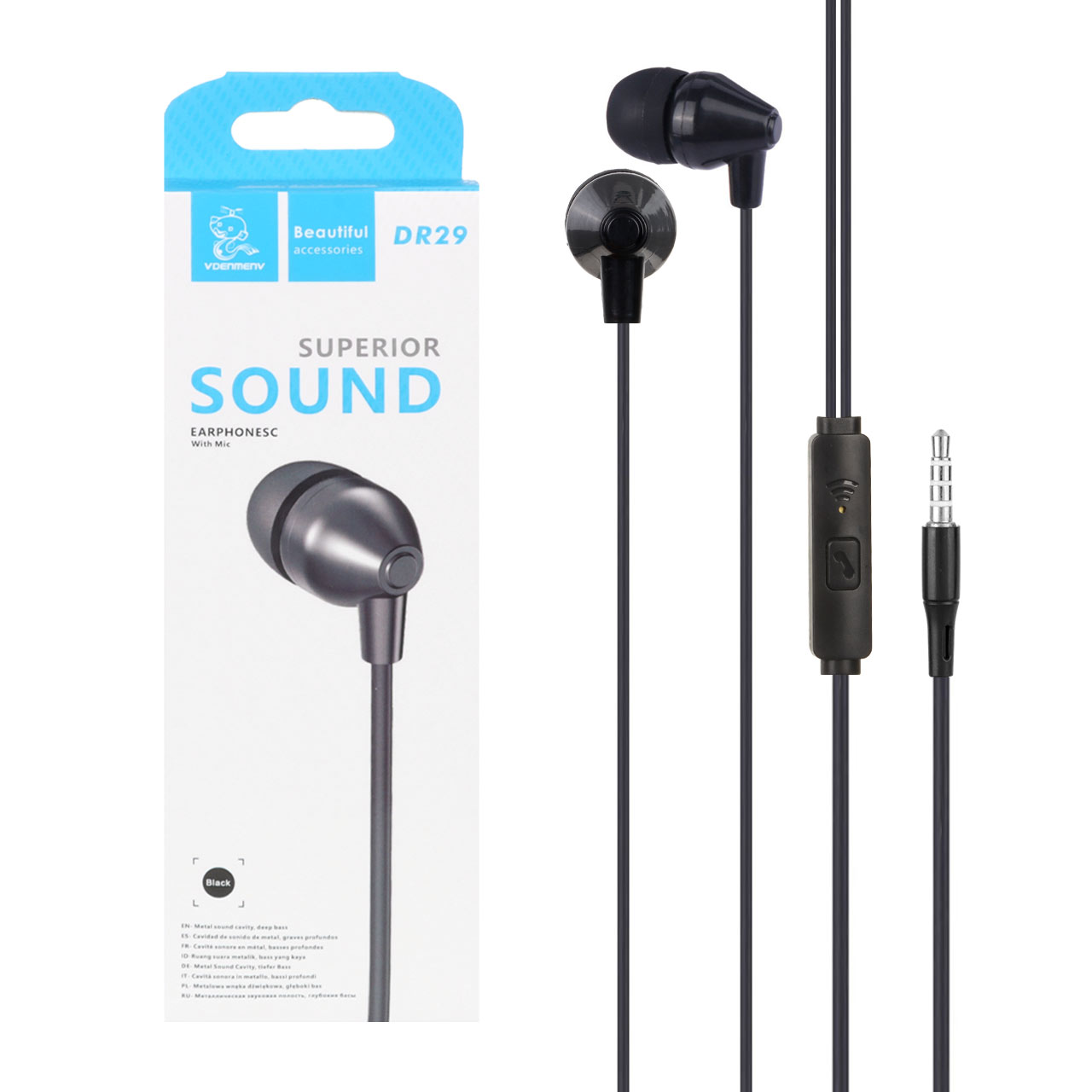 هندزفری با سیم DENMEN مدل DR29 - مشکی