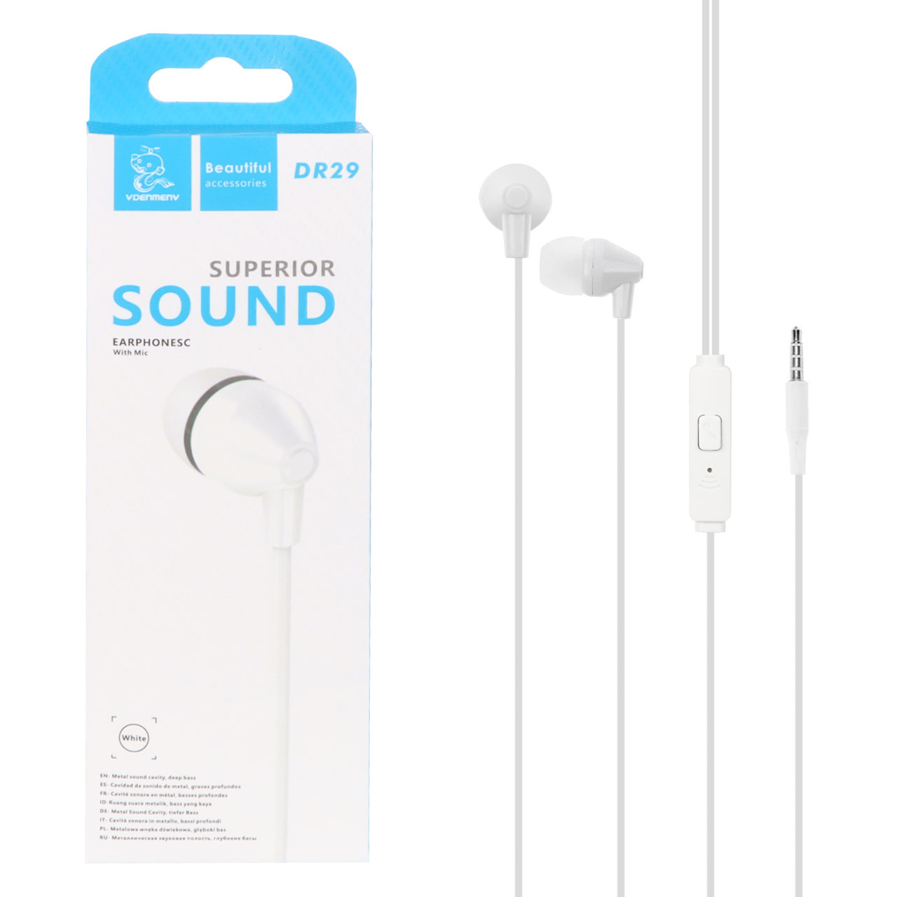 هندزفری با سیم DENMEN مدل DR29 - سفید