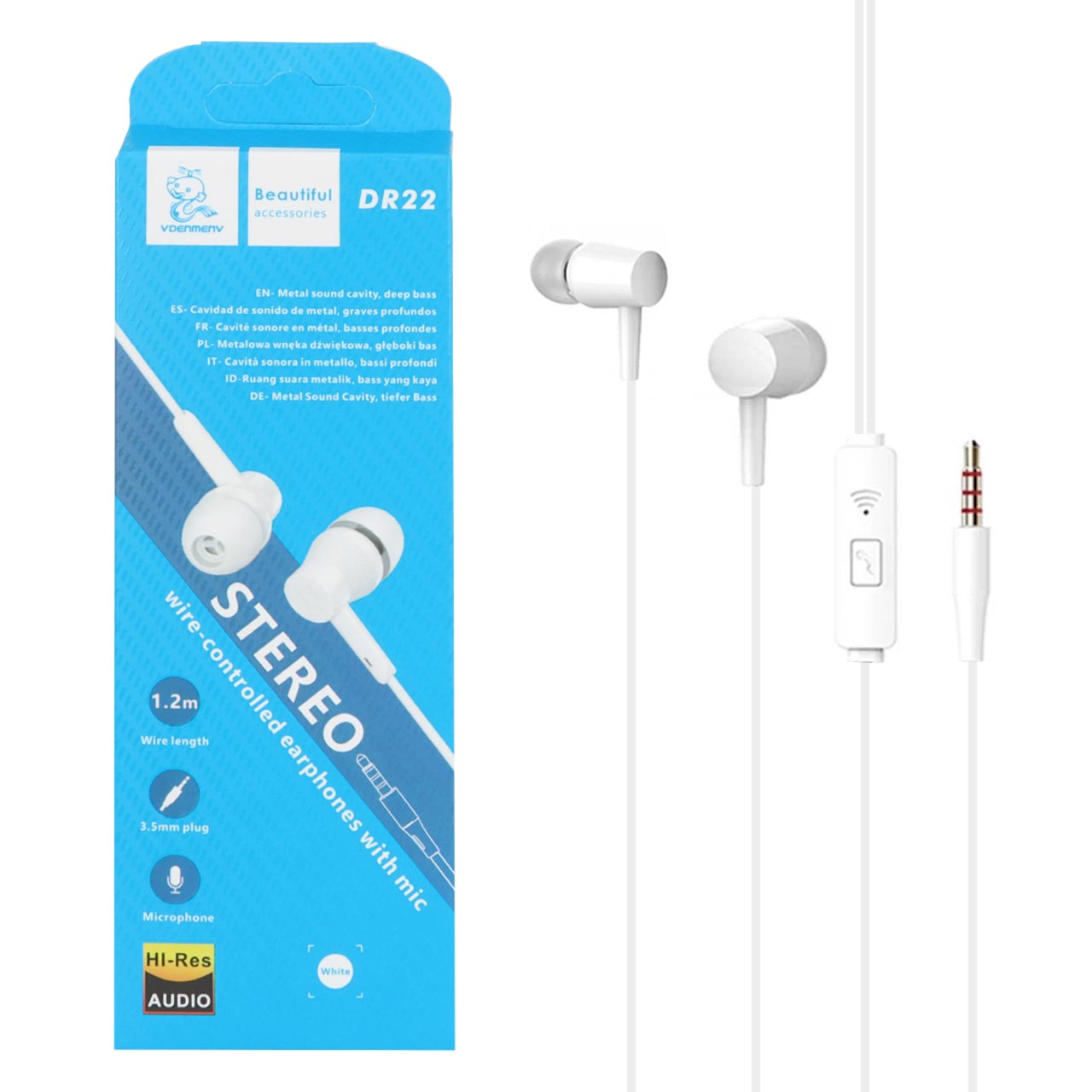 هندزفری با سیم DENMEN مدل DR22 - سفید