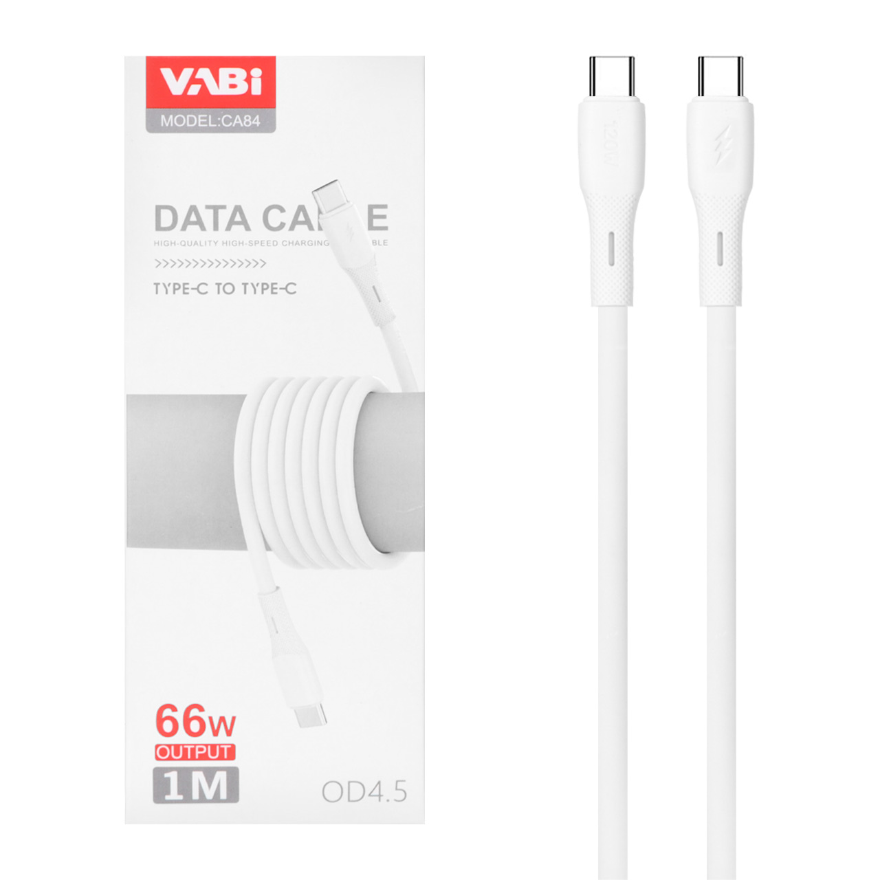 کابل شارژ فست VABI Type-C To Type-C مدل CA84 66W - سفید