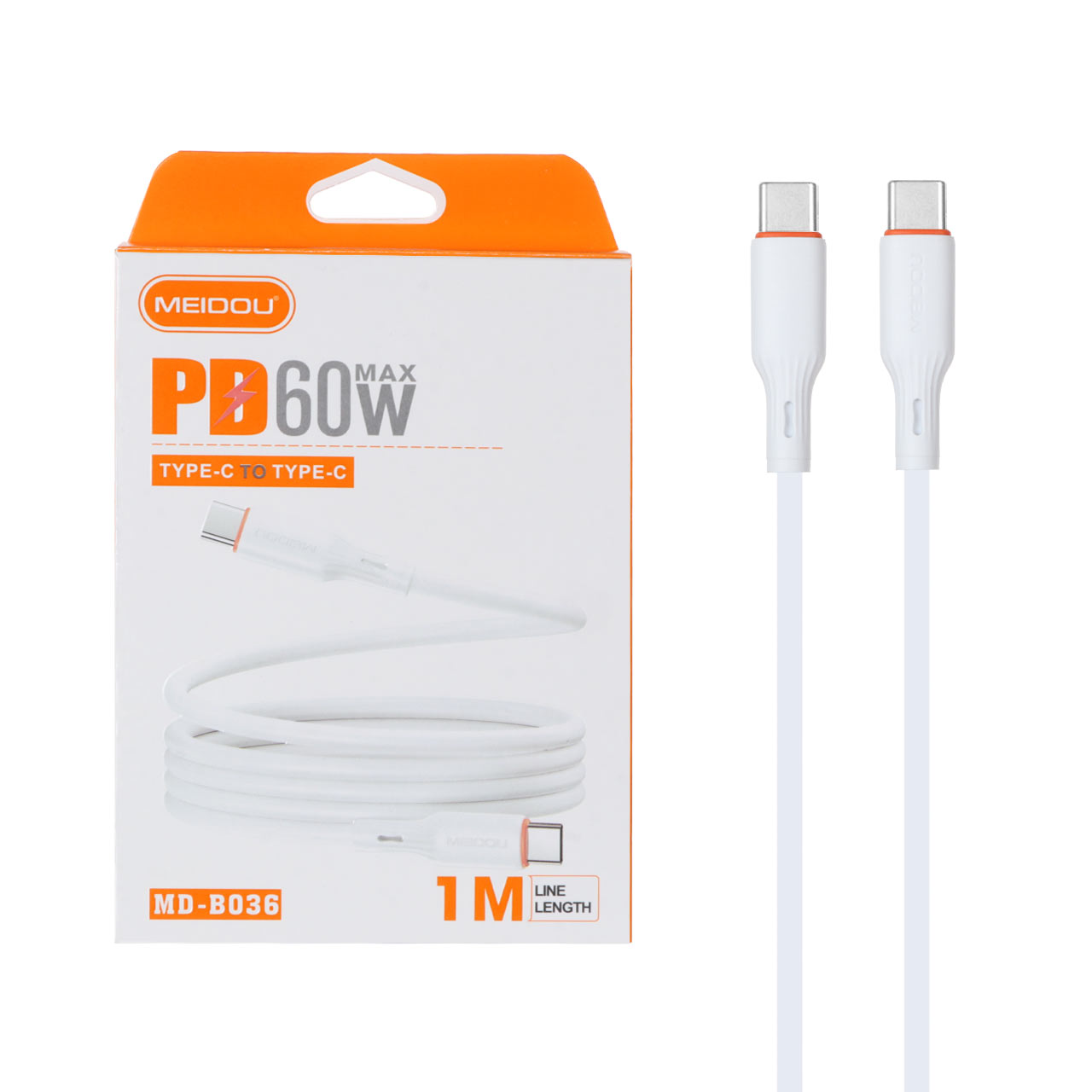کابل شارژ فست و Meidou Type-C To Type-C PD مدل MD-B036 60W - سفید