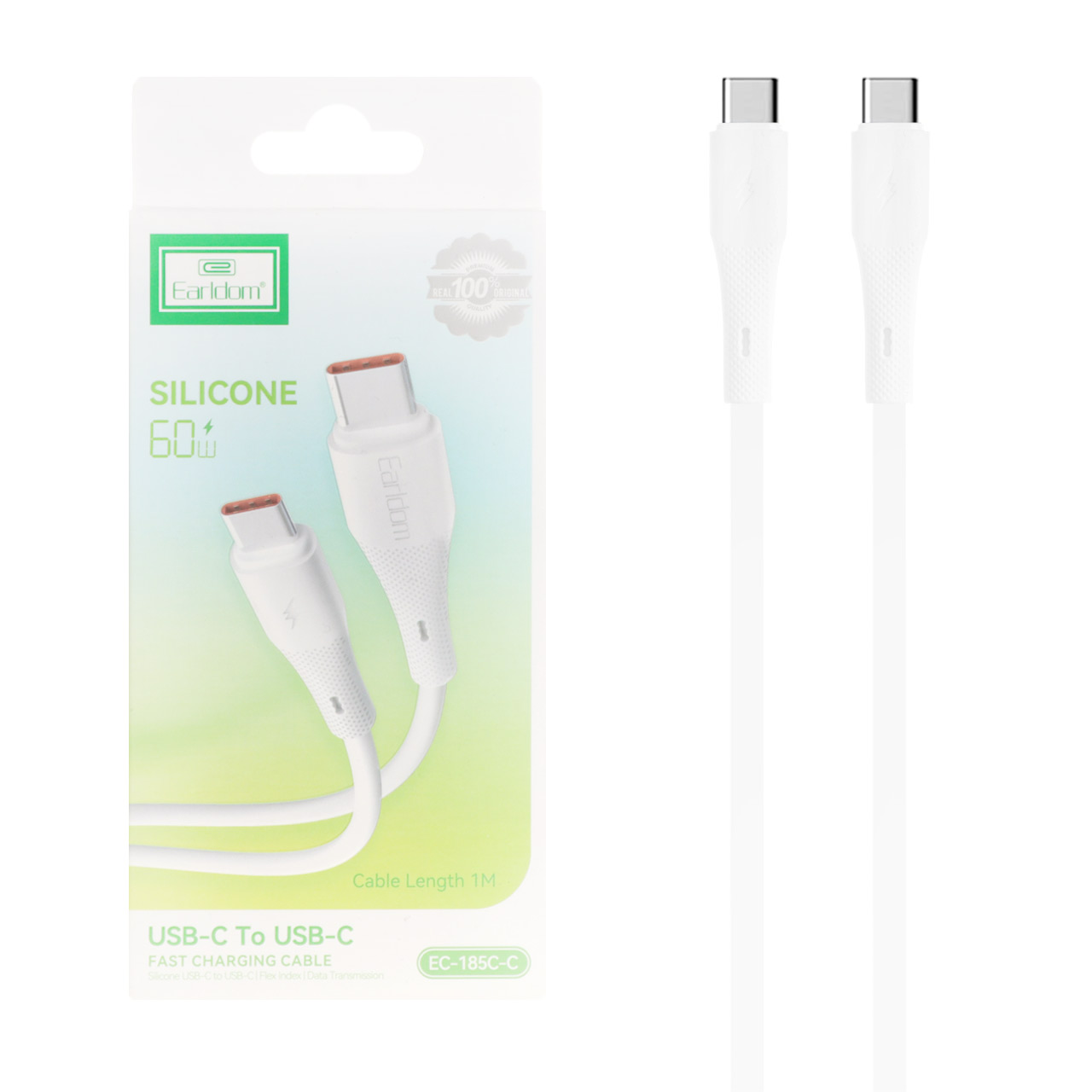 کابل شارژ فست Earldom Type-C To Type-C مدل EC-185C-C 60W - سفید