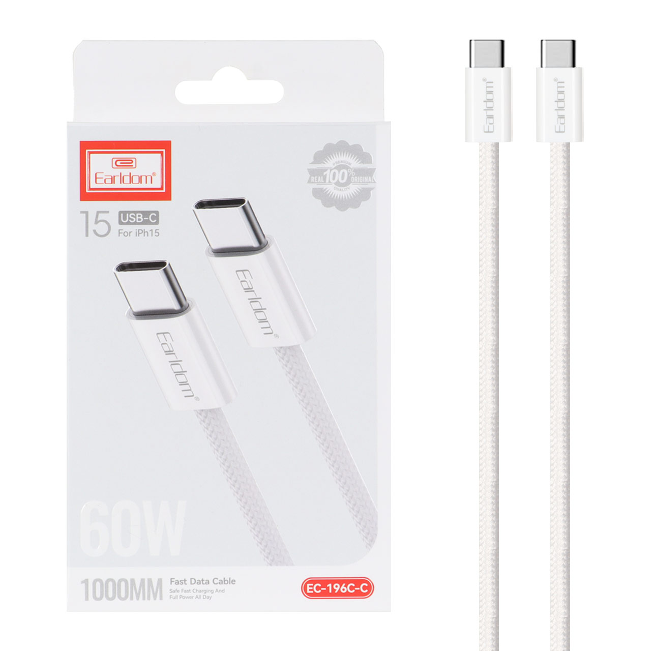 کابل شارژ PD و فست Earldom Type-C to Type-C مدل EC-196C-C 60W - سفید