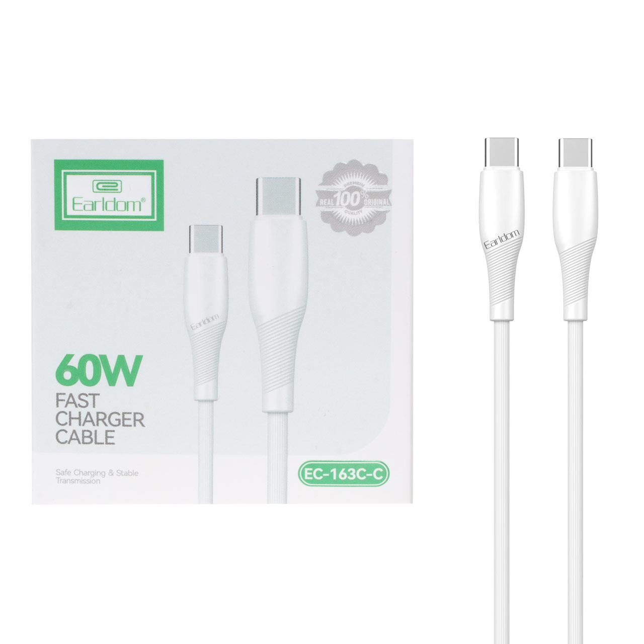 کابل شارژ فست پاوربانک Earldom Type-C To Type-C مدل EC-163C-C - سفید
