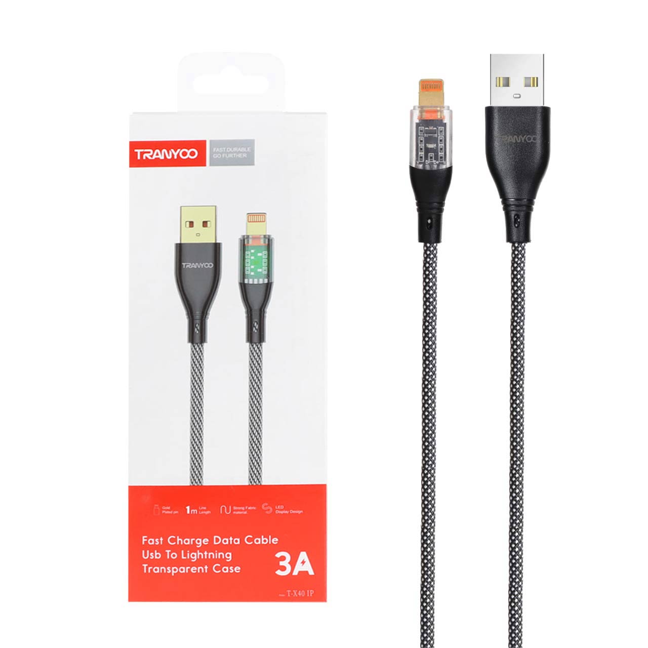 کابل شارژ و دیتا فست کنفی آیفون TRANYOO مدل T-X40 IP - مشکی