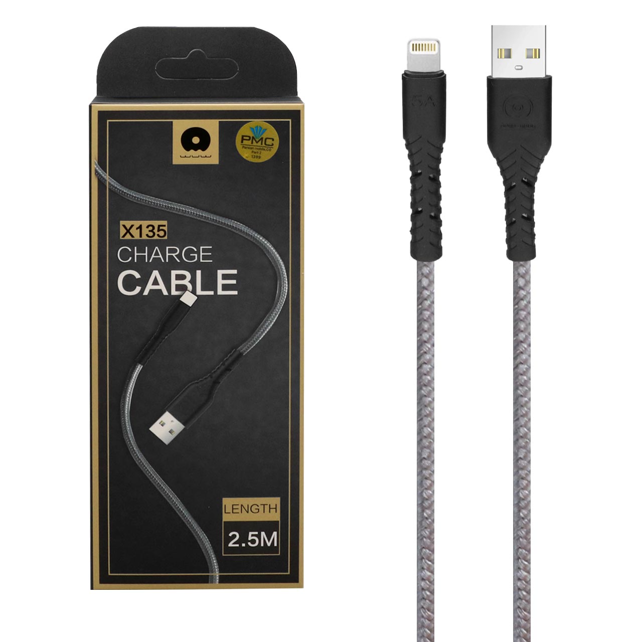 کابل شارژ 2.5 متری آیفون WUW مدل X135 - طوسی