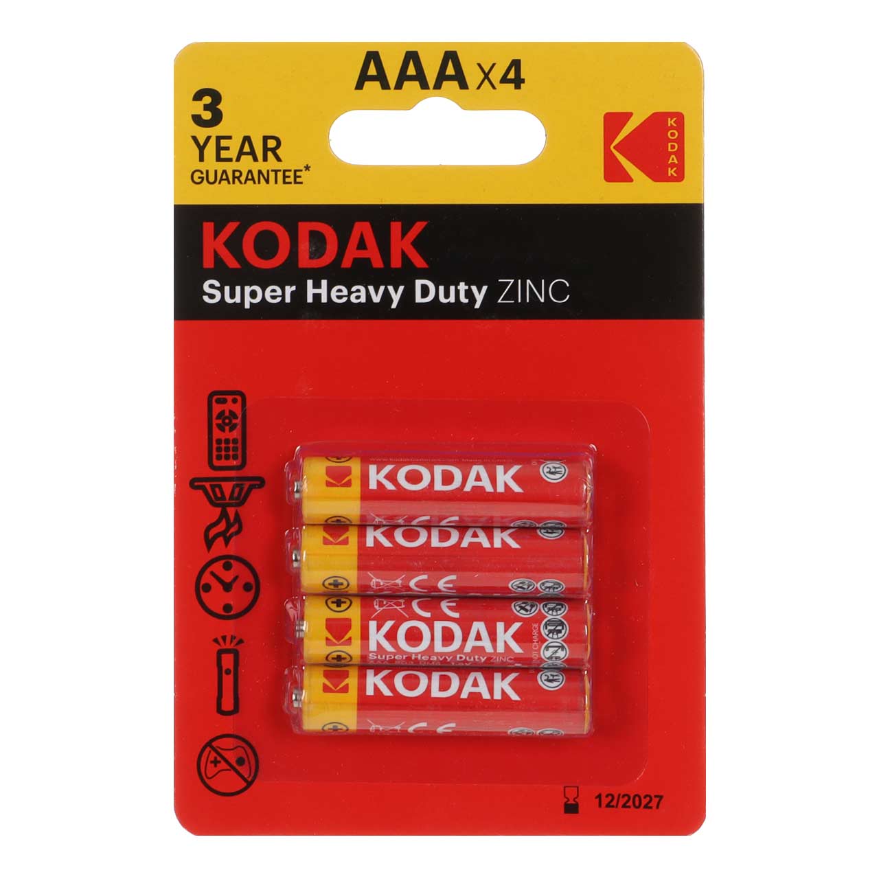 باتری نیم قلم KODAK-AAA مدل Super Heavy Duty Zinc LR03 (بسته 4 عددی)