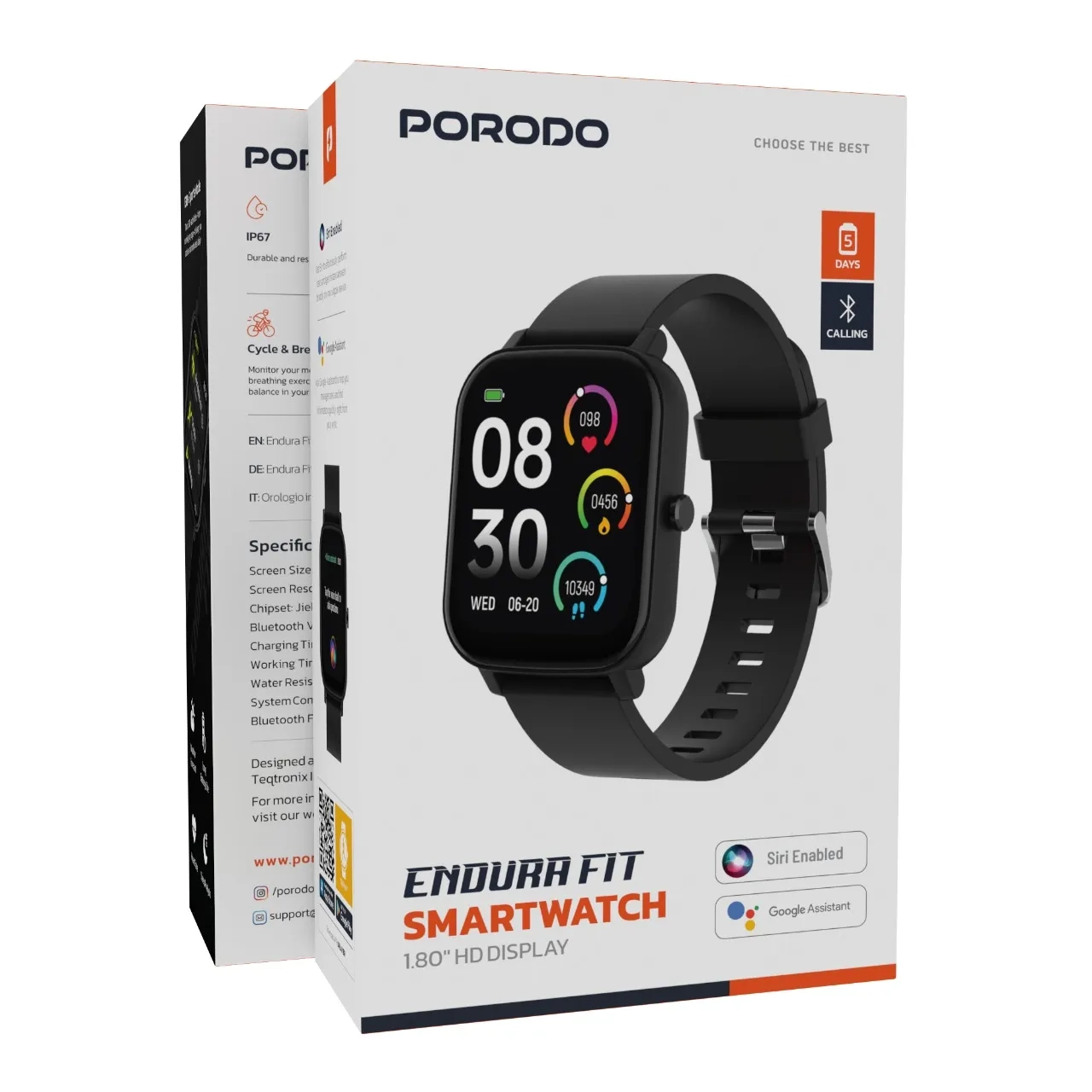 ساعت هوشمند Porodo مدل ENDURA FIT PDSW1830HBK - مشکی (گارانتی 24 ماهه)