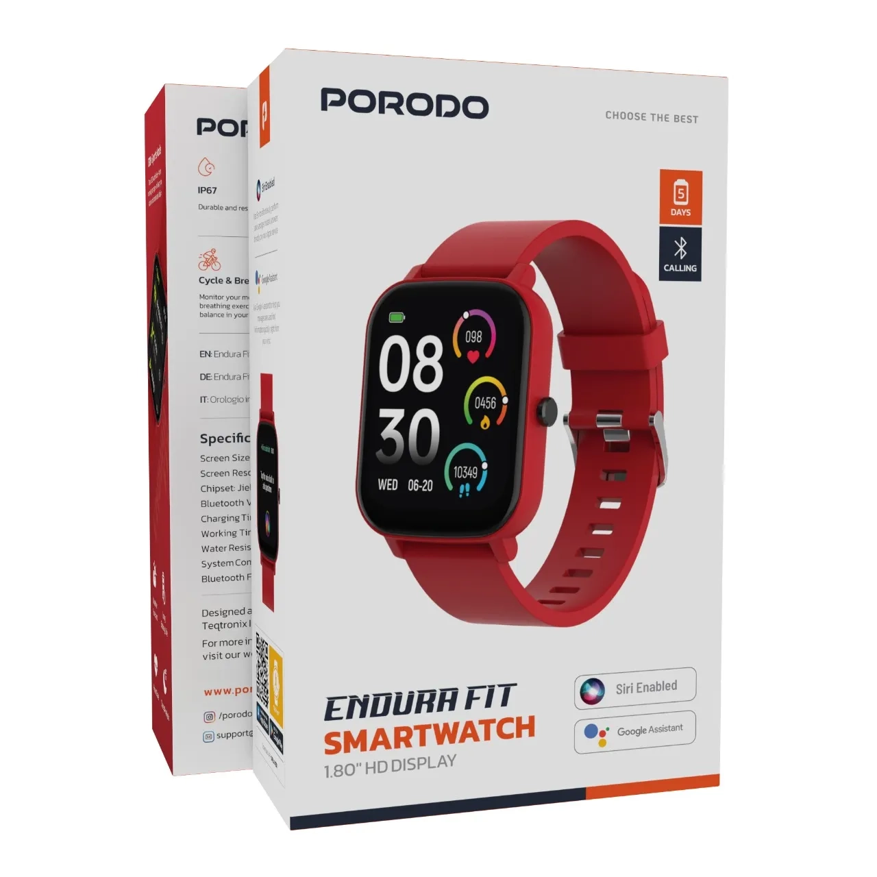 ساعت هوشمند Porodo مدل ENDURA FIT PDSW1830HRD - قرمز (گارانتی 24 ماهه)