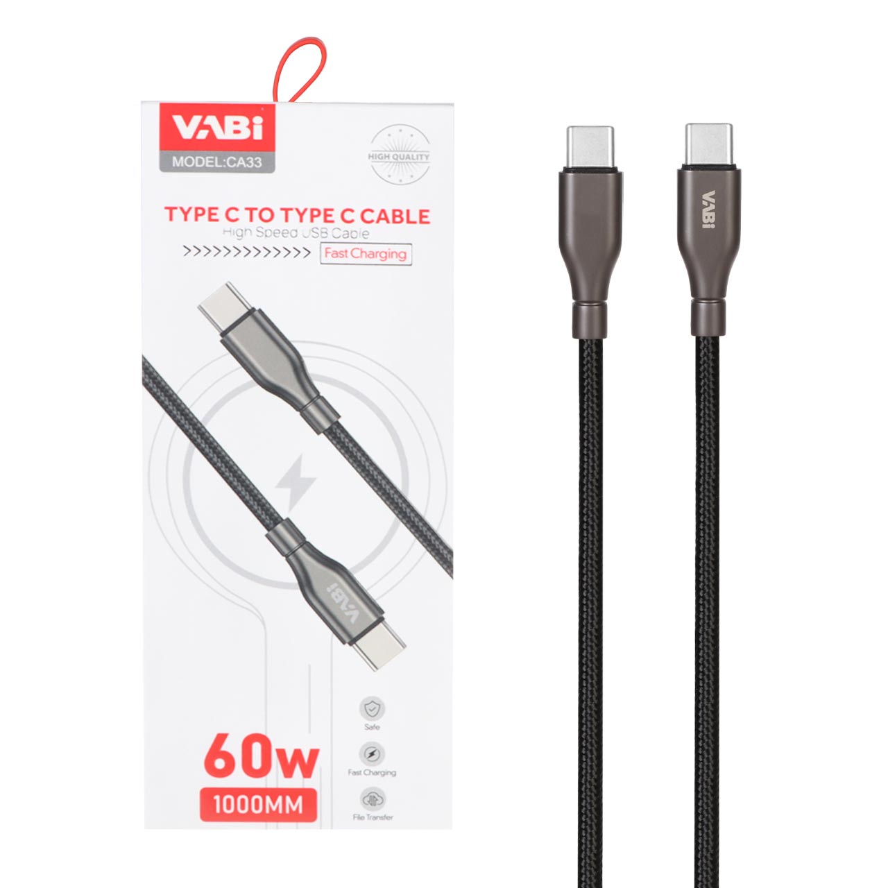 کابل شارژ فست VABI Type-C To Type-C مدل CA33 60W - مشکی