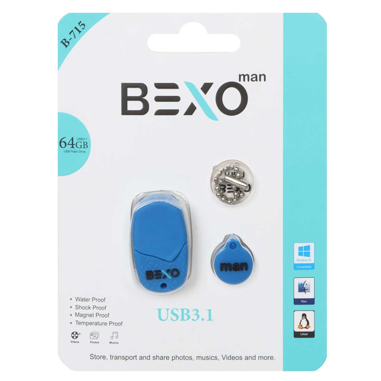 BEXO B-715 USB3.1 Flash Memory-64GB (گارانتی داده پردازی آواتک) آبی کاربنی