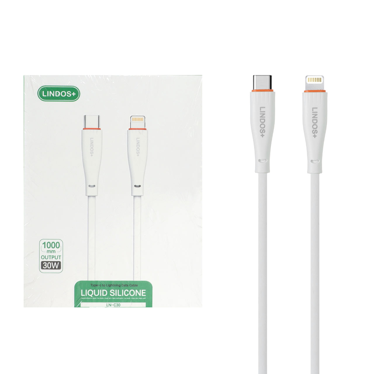 کابل شارژ فست Lindos+ Type-C To Lightning مدل LN-C30 30W - سفید
