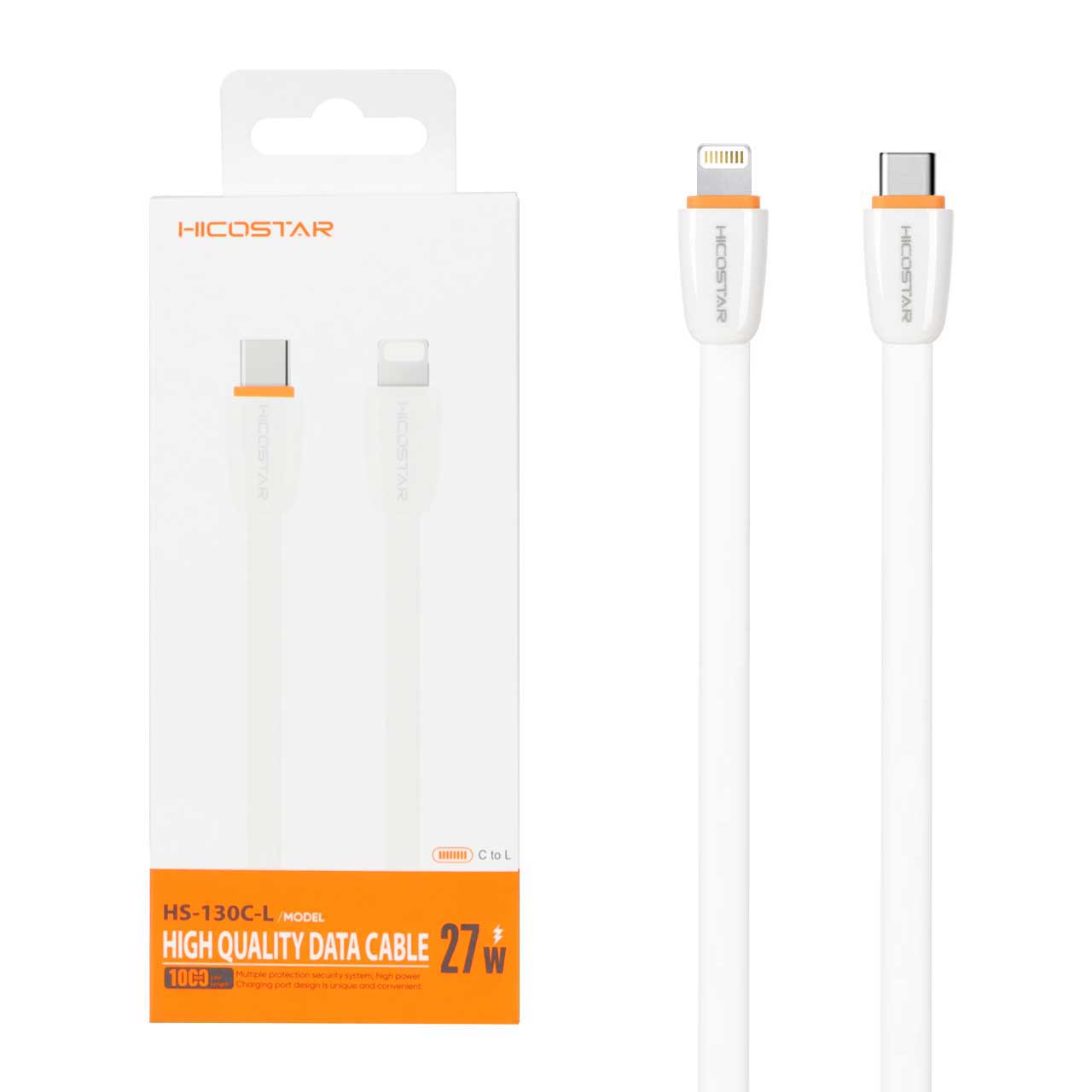کابل شارژ فست و Hicostar Type-C to Lightning PD مدل HS-130C-L 27W - سفید