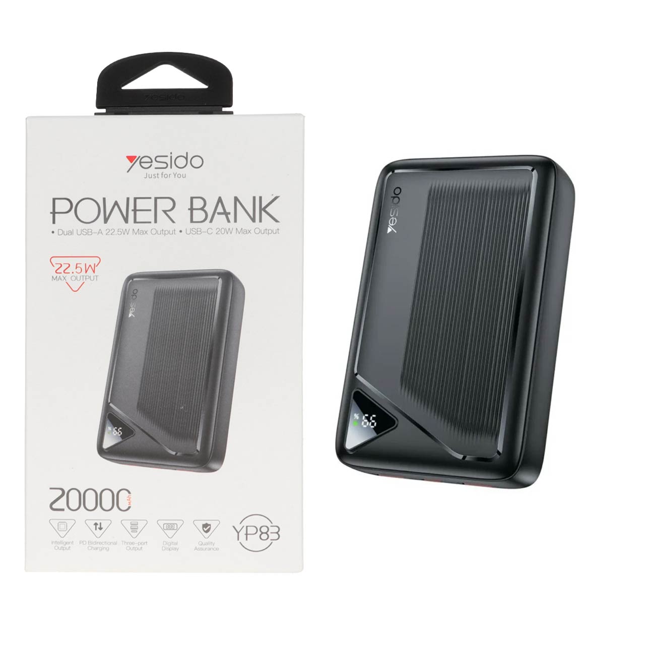 پاوربانک فست شارژ Yesido 20000mAh مدل YP83 22.5W - مشکی