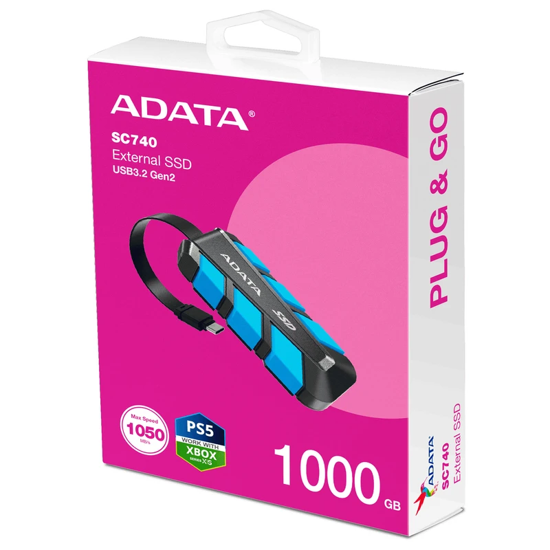 هارد اکسترنال ADATA SSD USB3.2 مدل SC740 ظرفیت 1TB - مشکی آبی (گارانتی آونگ)