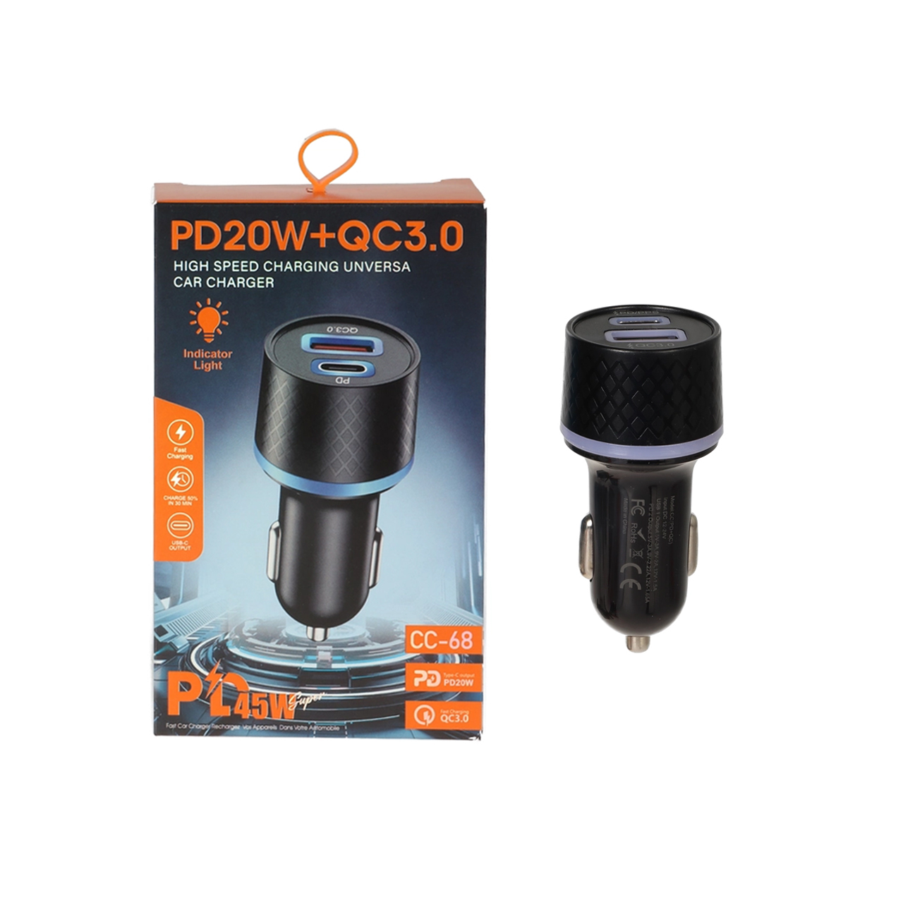 شارژر فندکی PD و فست دو پورت مدل CC-68 45W - مشکی DST (گارانتی شش ماهه)