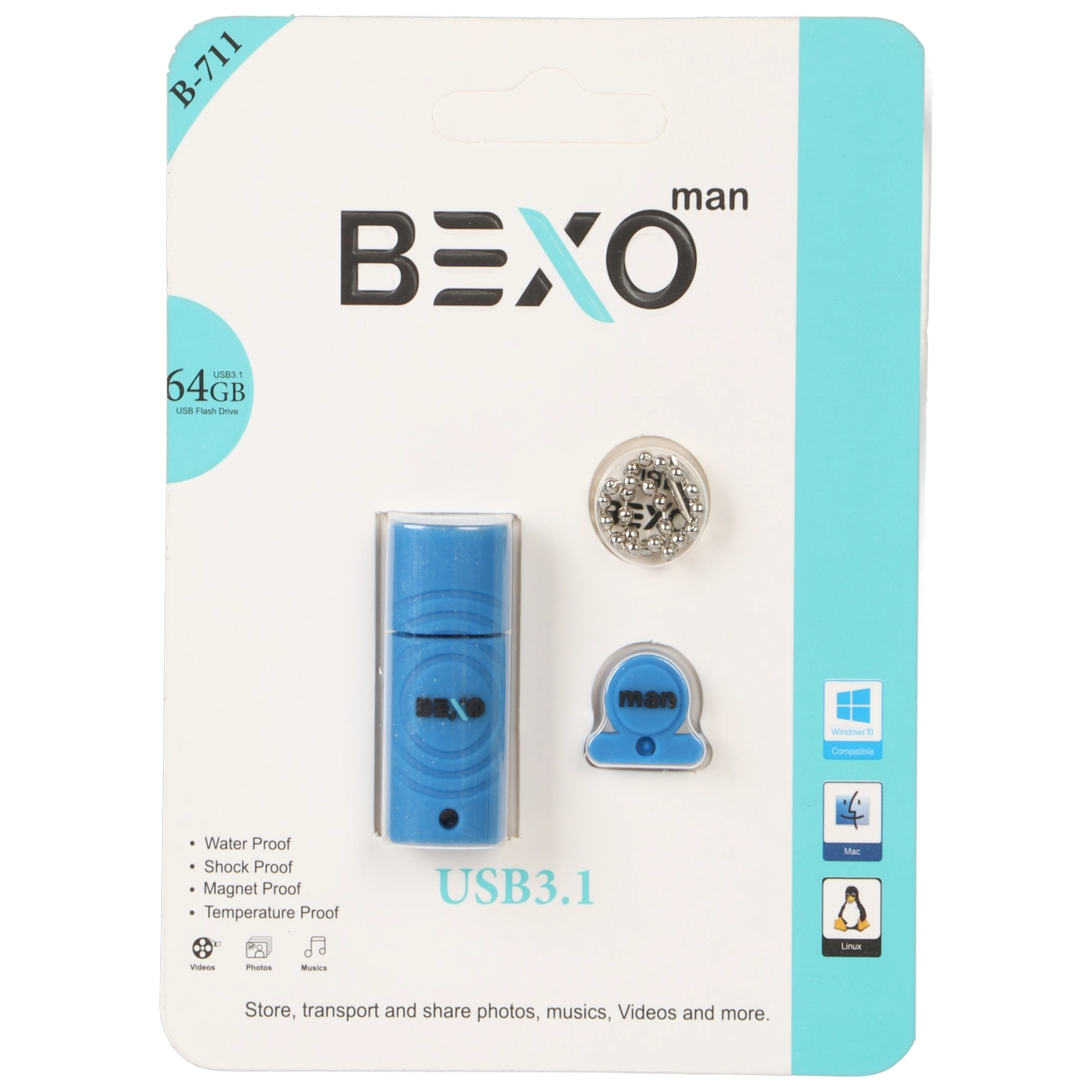 BEXO B-711 USB3.1 Flash Memory-64GB (گارانتی داده پردازی آواتک) آبی کاربنی