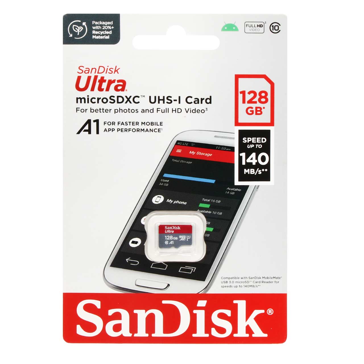 رم SanDisk Ultra microSDXC UHS-I -(140MB/s) - 128GB