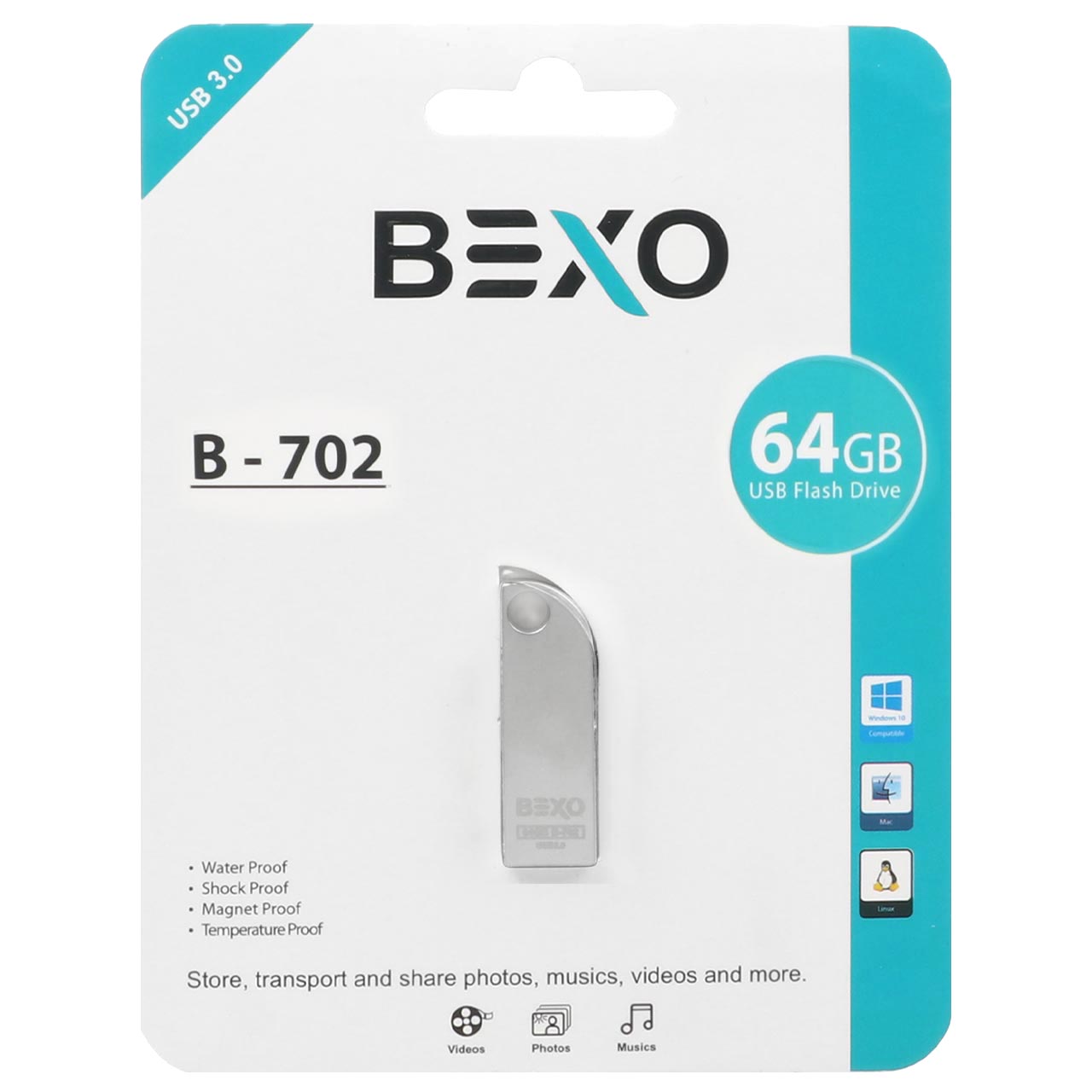 BEXO B-702 USB3.0 Flash Memory-64GB (گارانتی داده پردازی آواتک) نقره ای