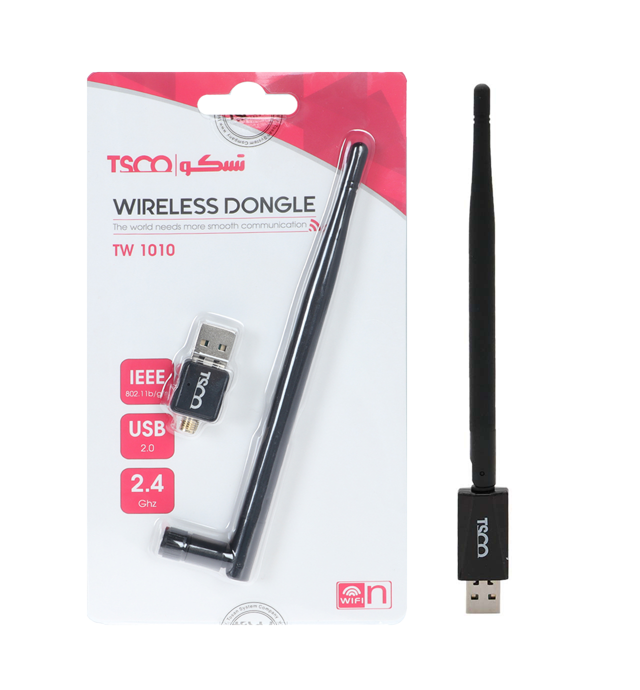 کارت شبکه USB (دانگل وای فای) دارای آنتن اکسترنال TSCO مدل TW 1010 با سرعت 150Mbps