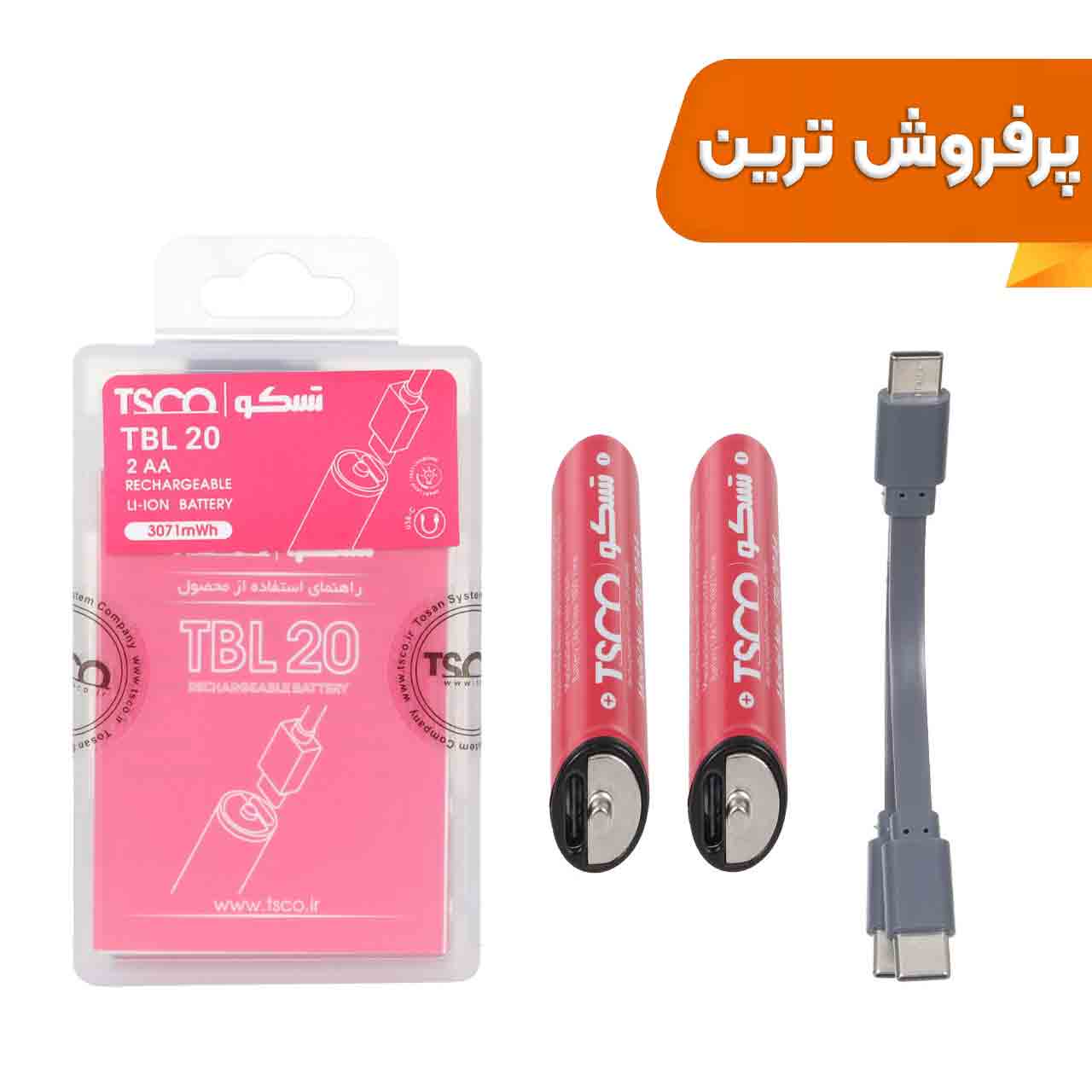 باتری قلم شارژی TSCO Type-C AA مدل TBL 20 - بسته 2 عددی (گارانتی 12 ماهه تسکو)