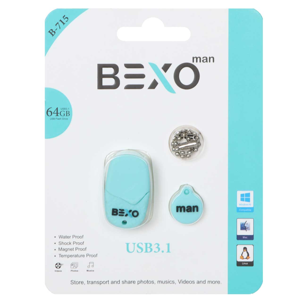 BEXO B-715 USB3.1 Flash Memory-64GB (گارانتی داده پردازی آواتک) آبی کاربنی