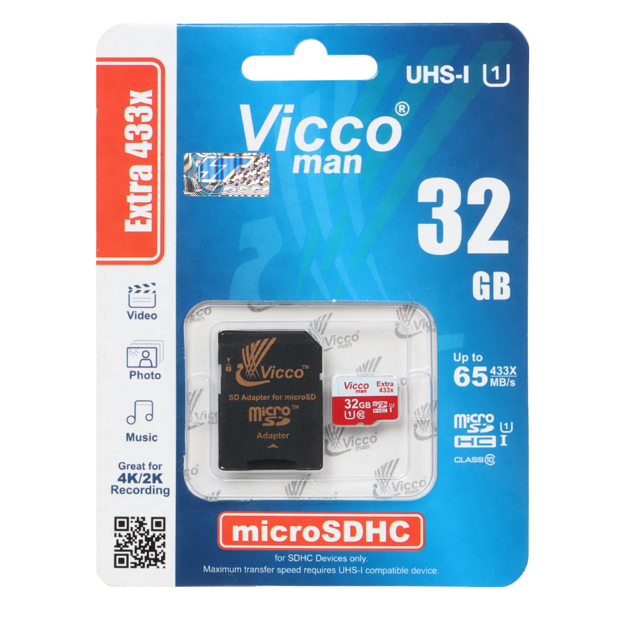رم Vicco man Extra 433X microSDHC UHS-I U1 Class10-65MB/s - 32GB
